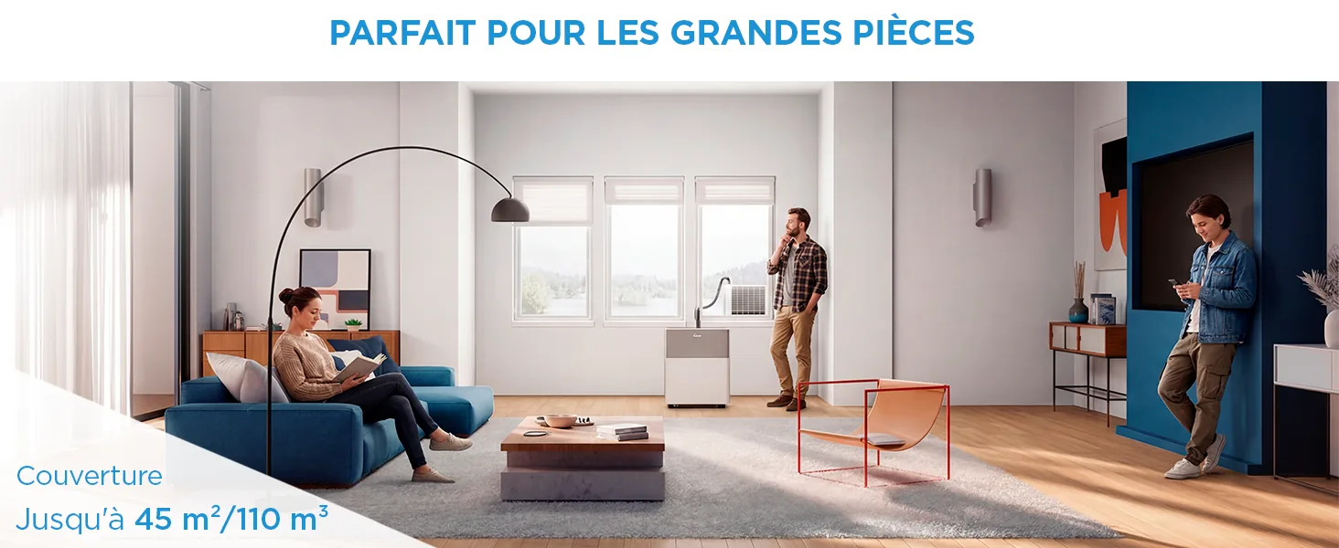 Parfait pour les grandes pièces : le PortaSplit dans un grand séjour ouvert, couverture jusqu'à 45 m² soit 110 m³