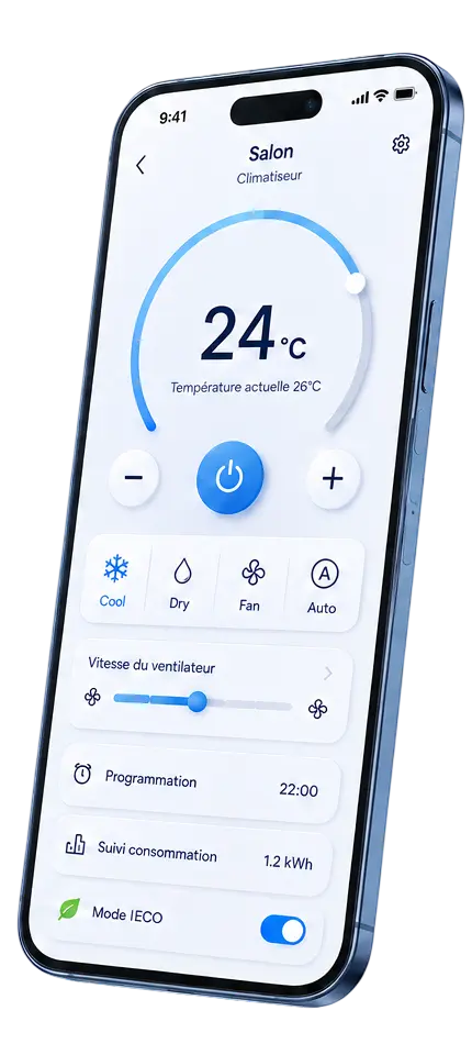 Interface de pilotage du climatiseur Midea SmartHome réglée à 24 °C